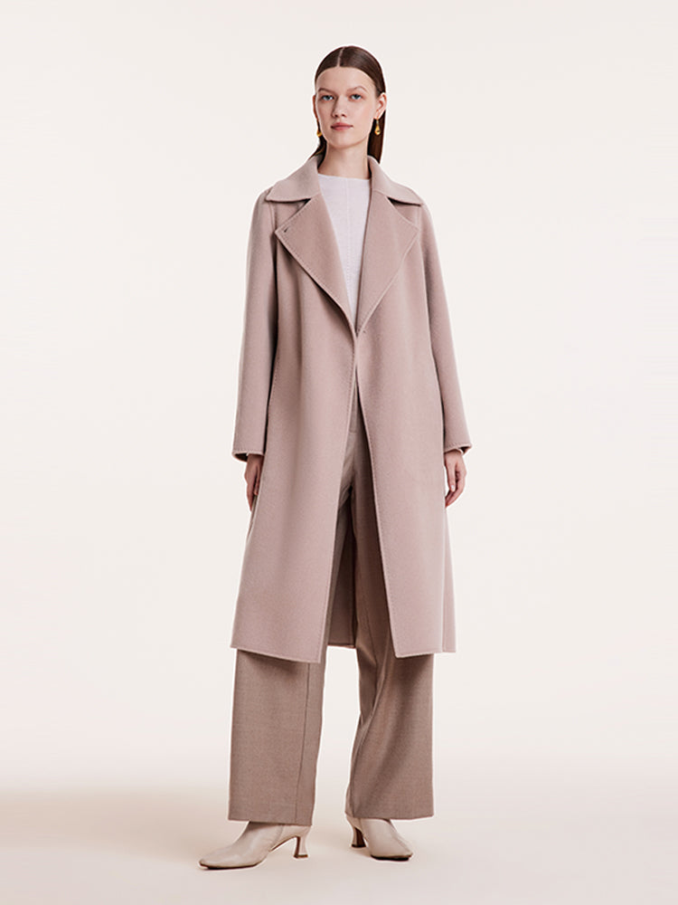 Pink Pure Cashmere Straight Lapel Women Coat GOELIA