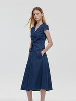Denim V-Neck Top And Midi Skirt Two-Piece Set GOELIA