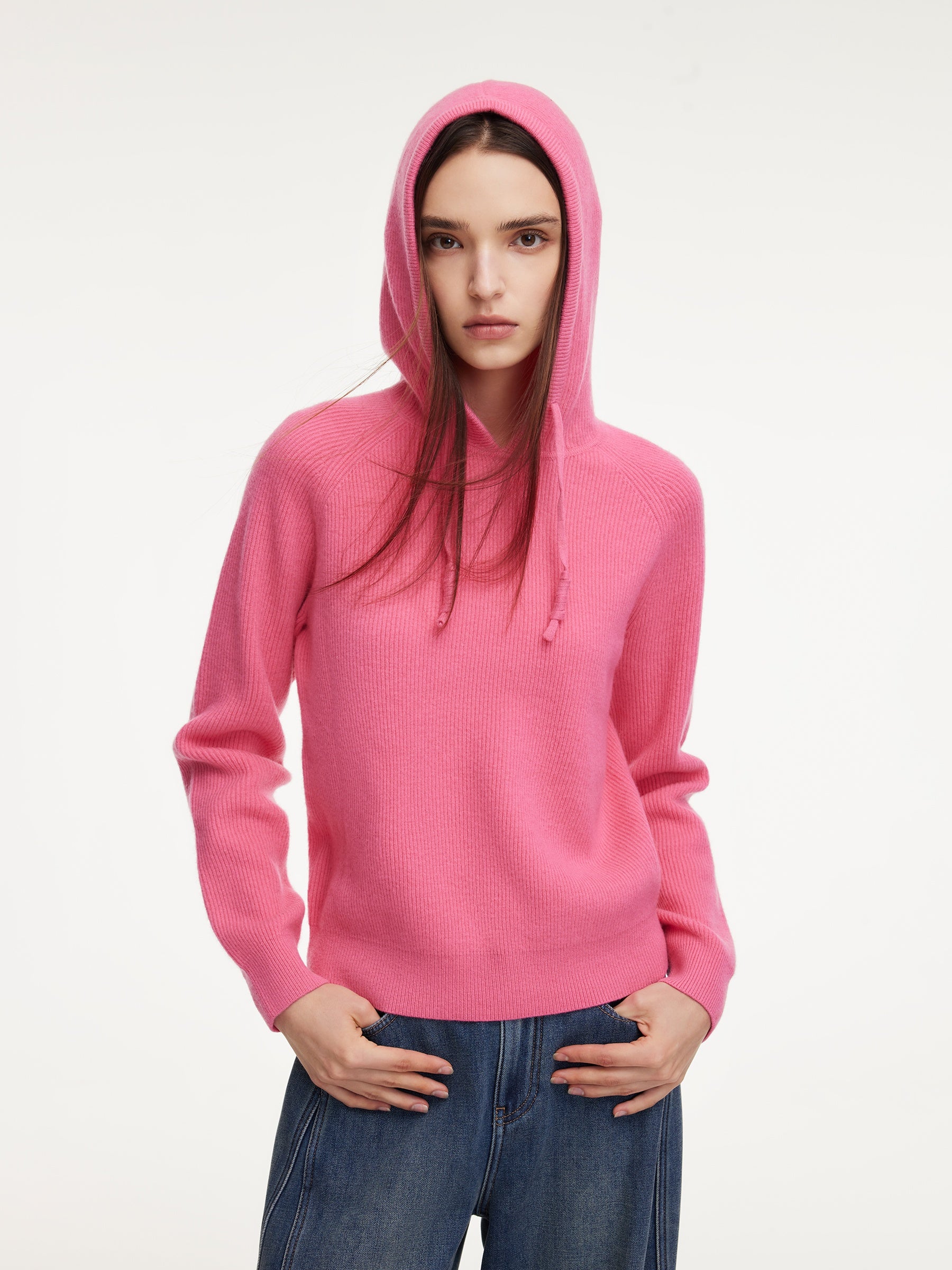 100% Wool Straight Cut Women Knit Hoodie GOELIA