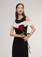 Color Block Ruffle Women Knit Midi Dress GOELIA