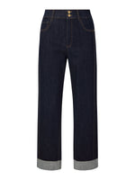 Cotton Cuffed Straight Leg Women Jeans GOELIA