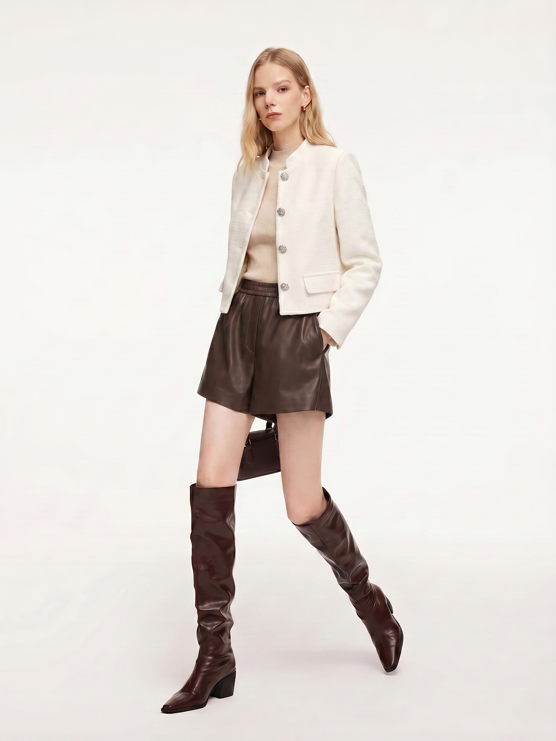 Stand Collar Single-Breasted Women Jacket GOELIA