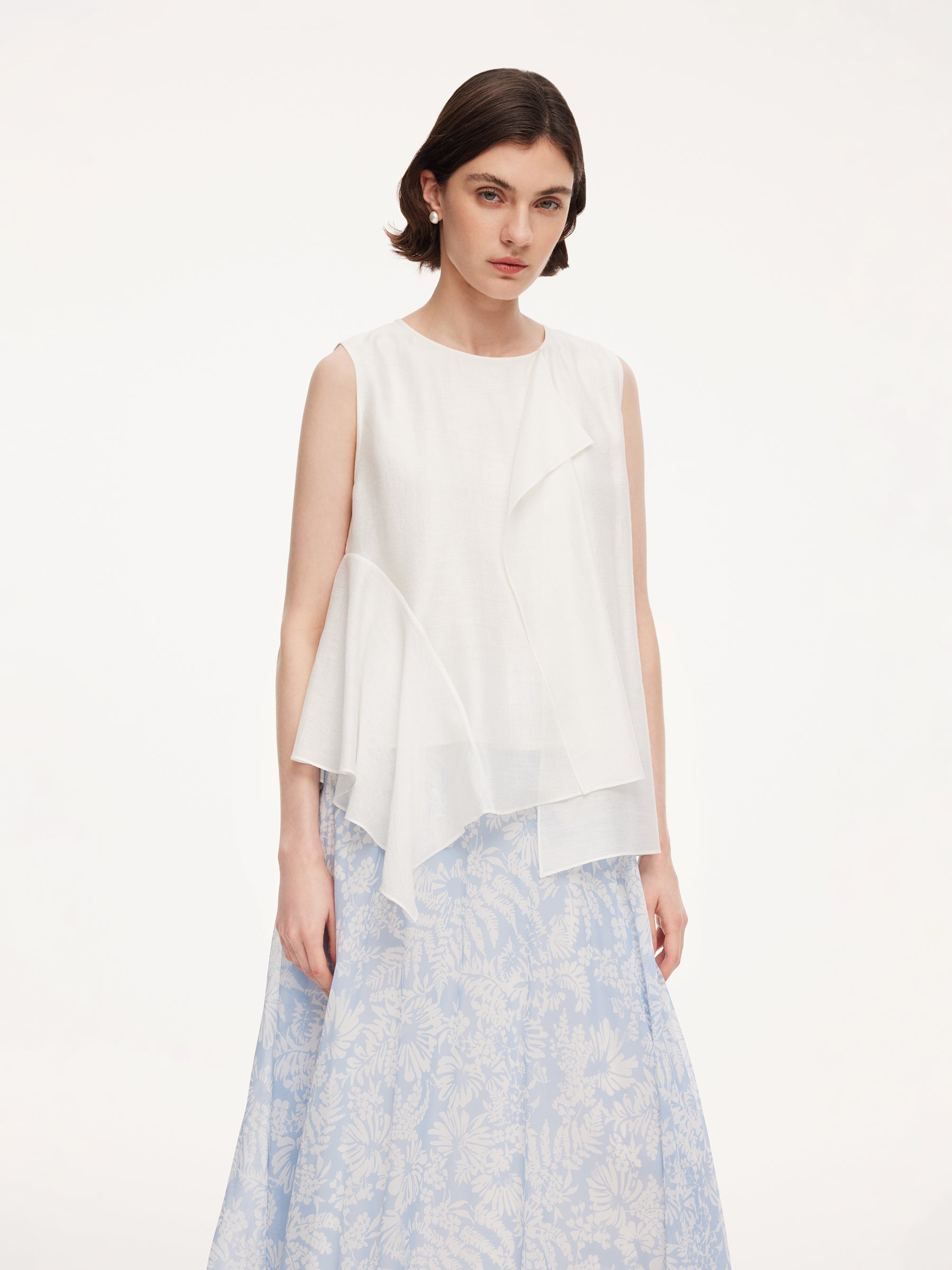 Lyocell Acetate Blend Ruffle-Detail Women Tank Top GOELIA