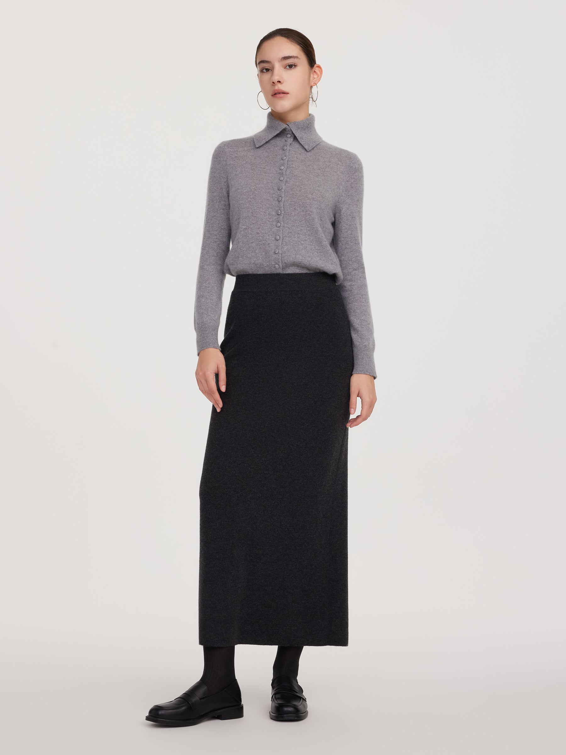 Wool Blend Back Slit Women Knit Skirt GOELIA