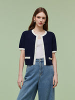 Lyocell Blend Contrast Trim Women Cardigan GOELIA