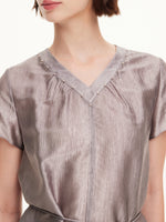 Acetate Blend Beaded V-Neck Blouse And Skirt Two-Piece Set GOELIA