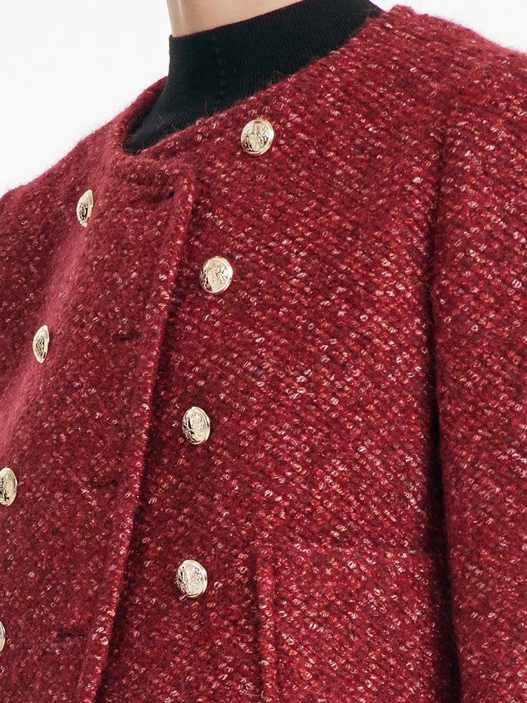 Red Double-Breasted Tweed Crop Women Jacket GOELIA