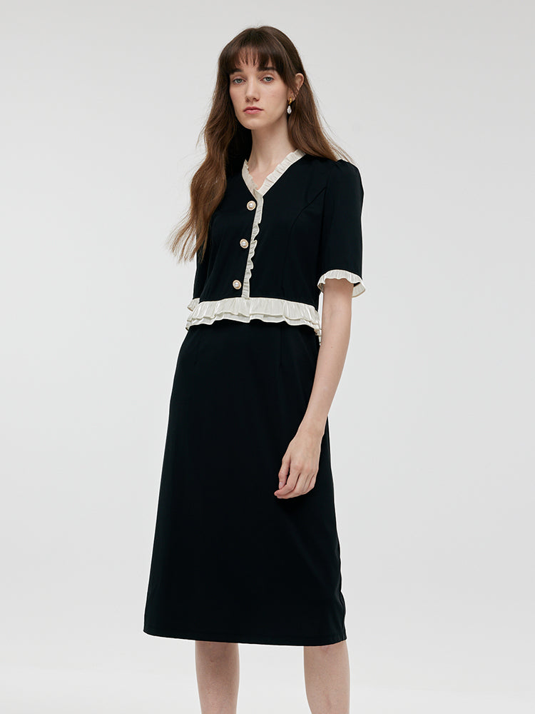 Ruffle Patchwork Women Midi Dress GOELIA