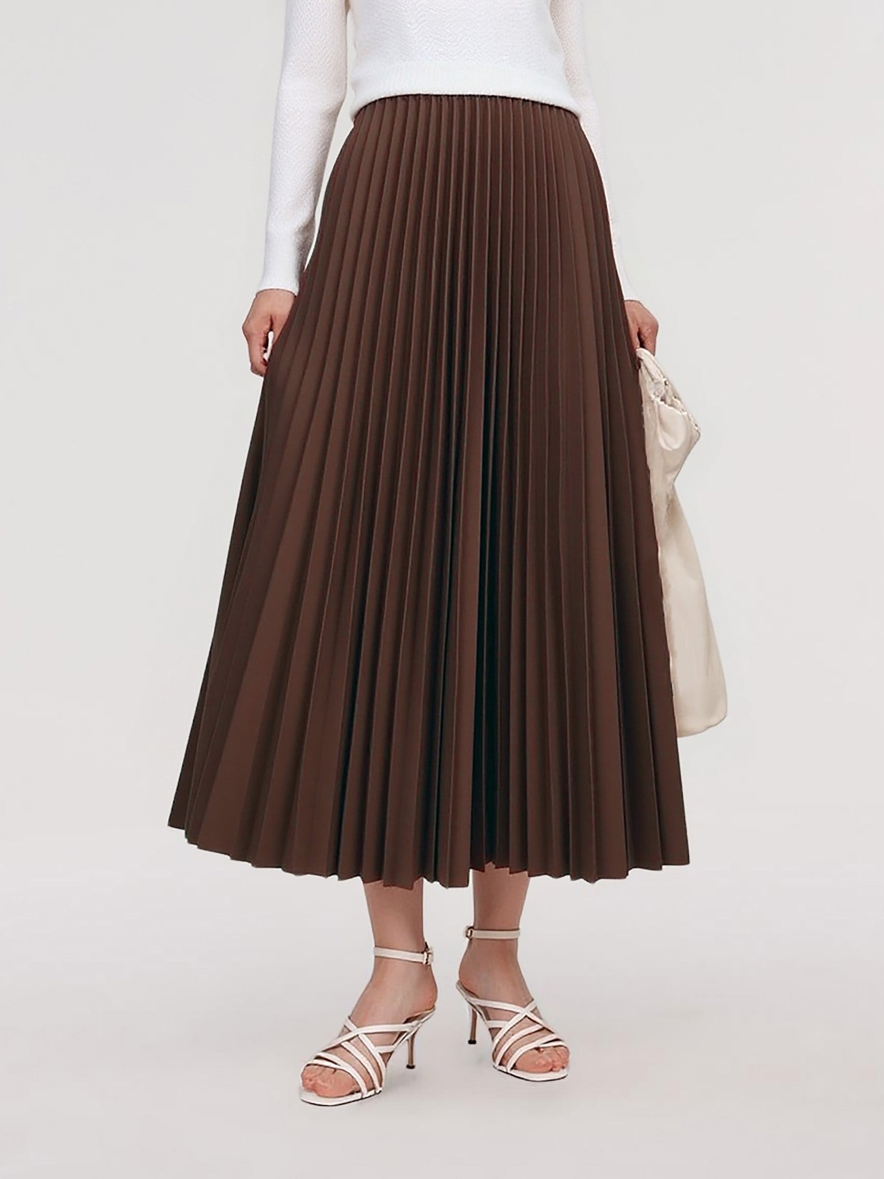 PU Leather Pleated A-Line Women Skirt GOELIA
