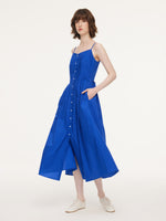 100% Cotton Gathered Waist Women Strap Maxi Dress GOELIA
