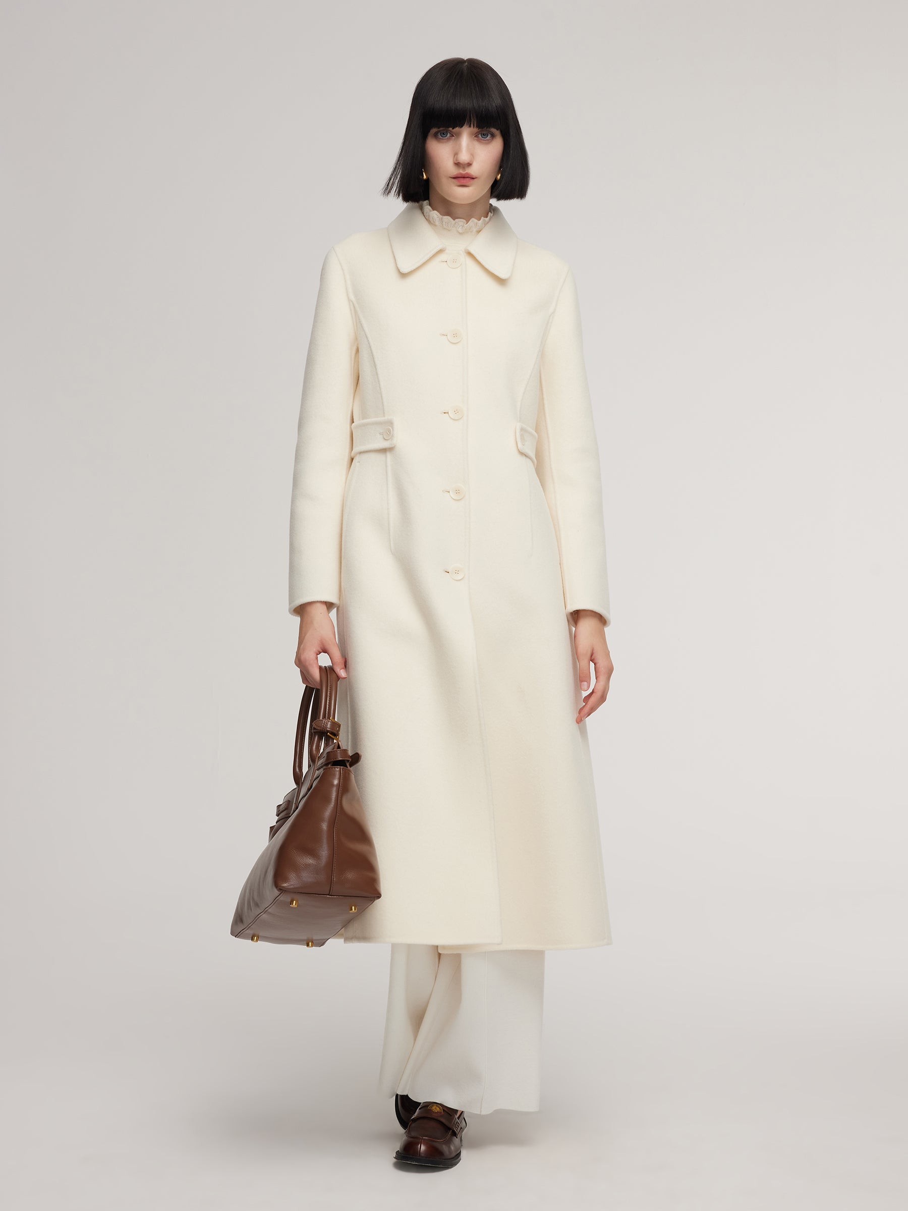 [Preview] Cashmere Wool Blend Women Overcoat With Detachable Waist Tab GOELIA