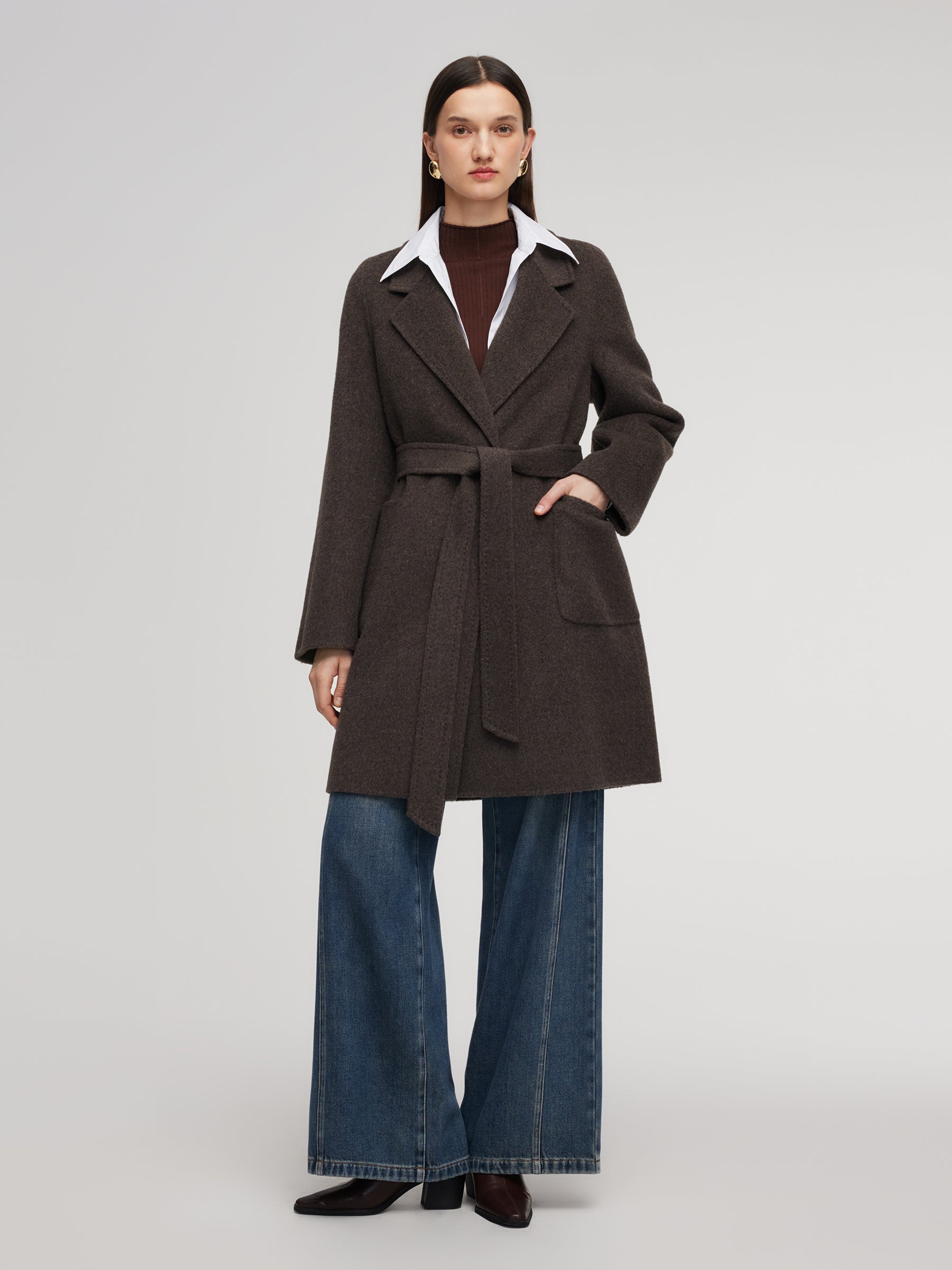 Camel Hair Wool Blend Double-Faced Women Wrap Coat GOELIA