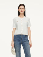 Tencel Blend Contrast Trim Women Textured Cardigan GOELIA