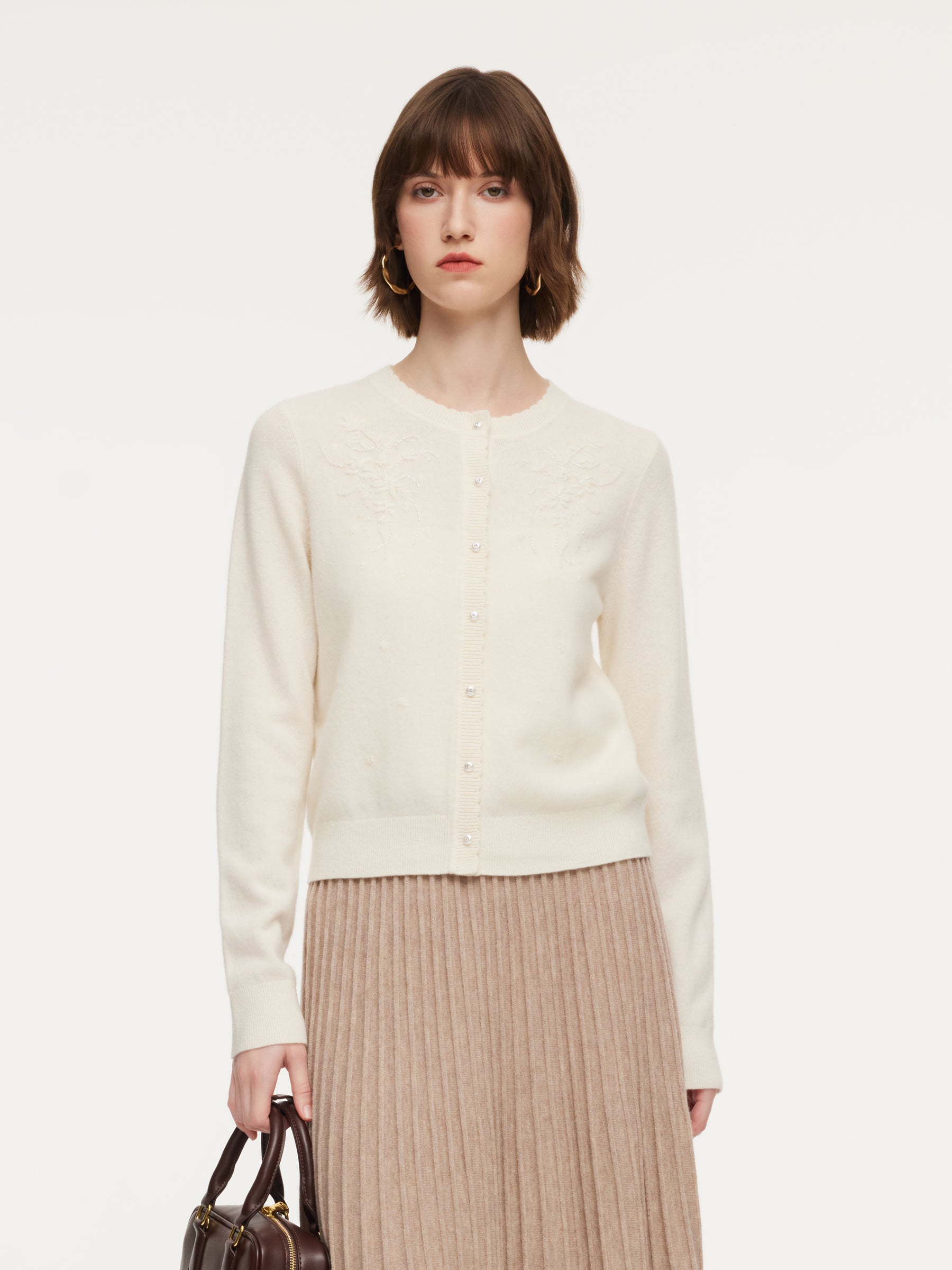 100% Wool Embroidered Women Cardigan GOELIA