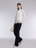 Jacquard Ruffle Collar Women Knit Shirt With Camisole GOELIA