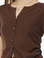 Acetate Tencel Blend Side Drawstring Women Knit Top GOELIA