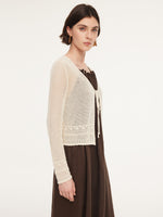 100% Cotton Openwork Tie Front Women Cardigan GOELIA