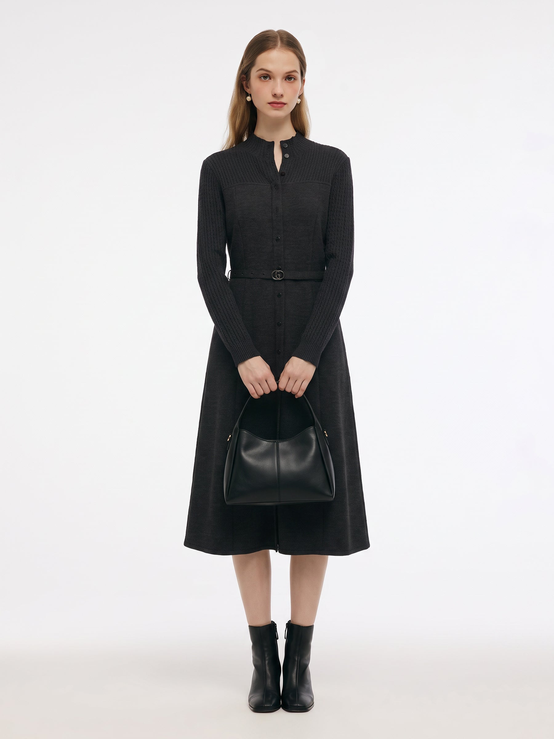 [Preview] Stretch Knitted Women Belted Midi Dress GOELIA