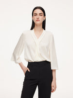 22MM Mulberry Silk Tie Neck Women 3/4 Sleeve Blouse GOELIA