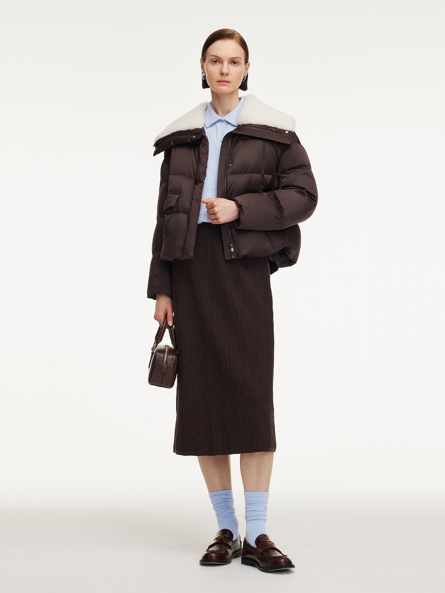 Teddy Collar Goose Down Crop Jacket GOELIA