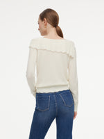 Wool Blend Rhinestone Scalloped Boat Neck Women Knit Top GOELIA