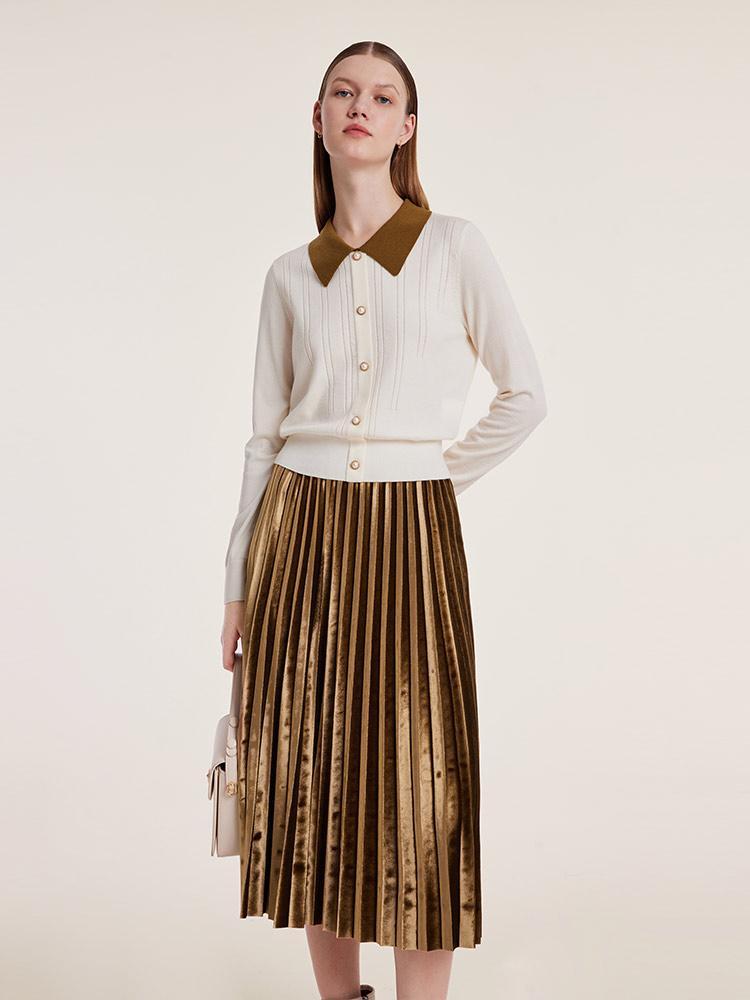 Polo Neck Sweater And Pleated Skirt Two-Piece Set GOELIA