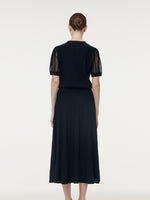 Slanted Placket Knit Top And A-Line Pleated Skirt Two-Piece Set GOELIA