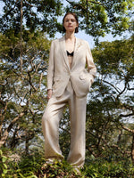 100% Linen Back Slit Women One Button Blazer GOELIA