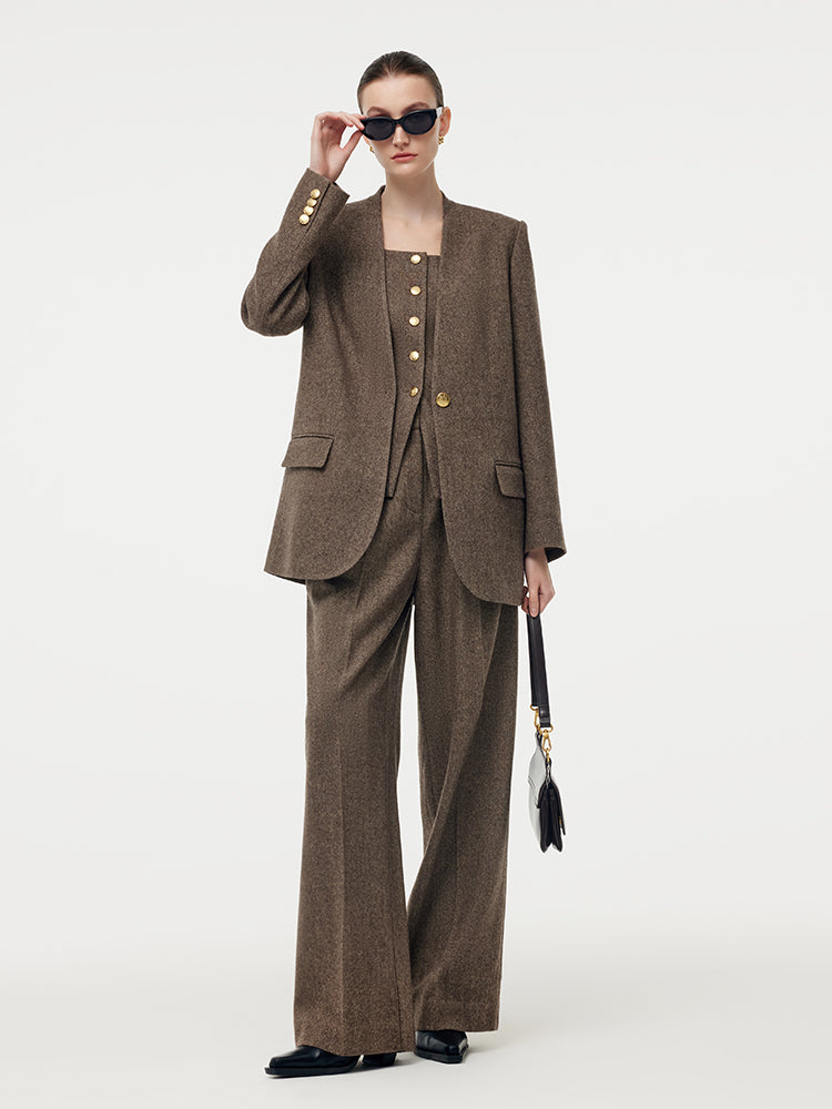 100% Washable Wool One Button Women Blazer GOELIA