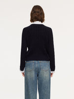 Wool Blend Cable Knit Women Sweater With Detachable Collar And Cuffs GOELIA