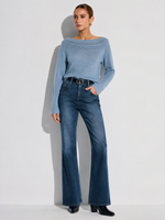 Linen Cotton Blend Pointelle Knit Boat Neck Women Knit Top GOELIA