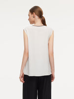 Acetate Blend Tie Front Contrast Trim Women Tank Top GOELIA