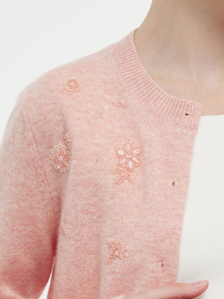100% Wool Floral Beaded Women Cardigan GOELIA