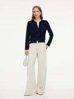 100% Wool Color Block Women Mock Layered Knit Top GOELIA