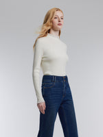 [Preview] Lyocell Wool Blend Beaded Ruffle Neck Women Knit Top GOELIA
