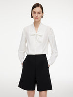 V-Neck Long Sleeve Women Blouse With Ribbon GOELIA