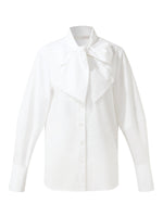 Bow Tie Front Balloon Sleeve Women Loose Shirt GOELIA