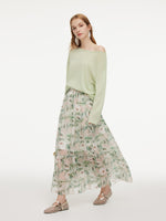 Triacetate Linen Cotton Blend Boat Neck Women Lightweight Knit Top GOELIA