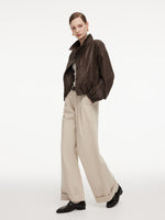 100% Cotton Stand Collar Women Cropped Balloon Jacket GOELIA