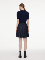 Lyocell Blend Patchwork Women Pleated Mini Dress With Belt GOELIA