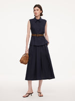 100% Linen Sleeveless Blouse And Skirt Two-Piece Set With Braided Belt GOELIA