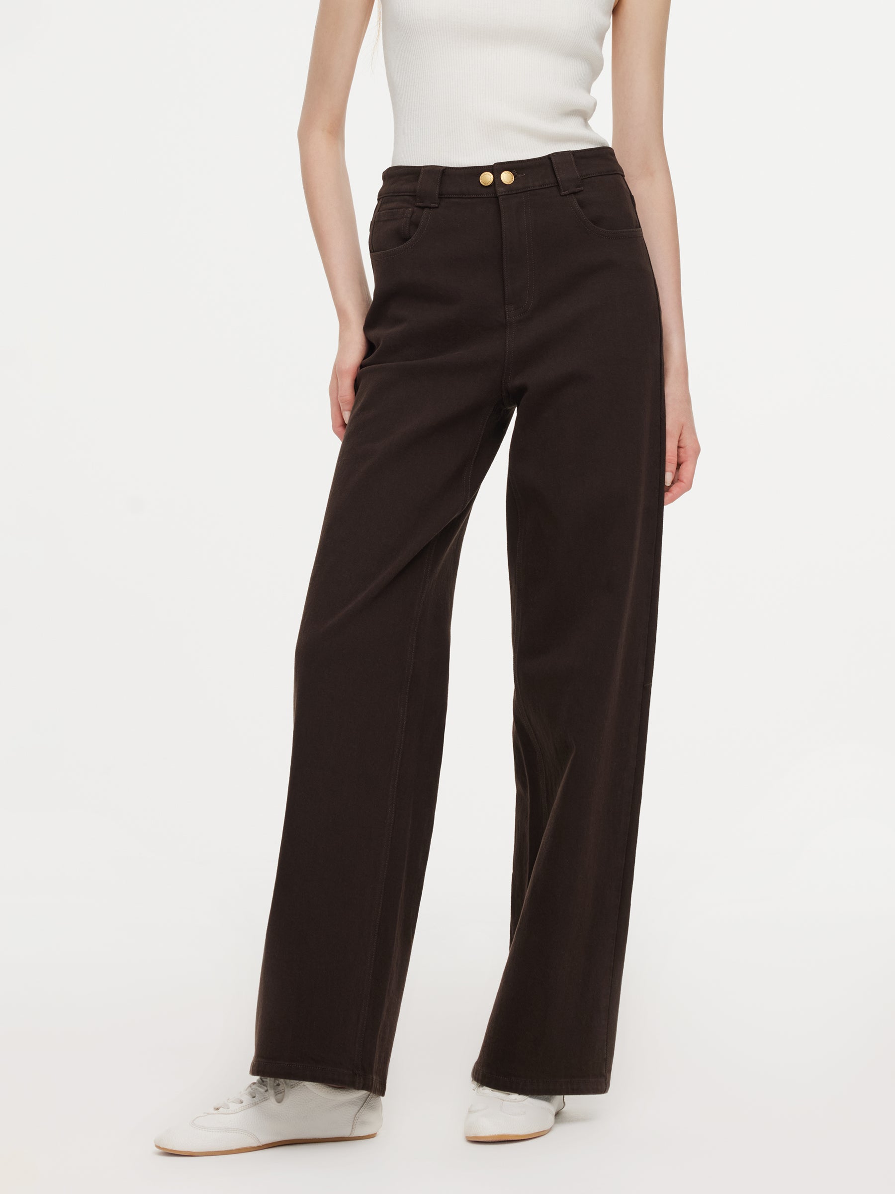 Cotton Denim Straight Leg Women Jeans With Belt GOELIA