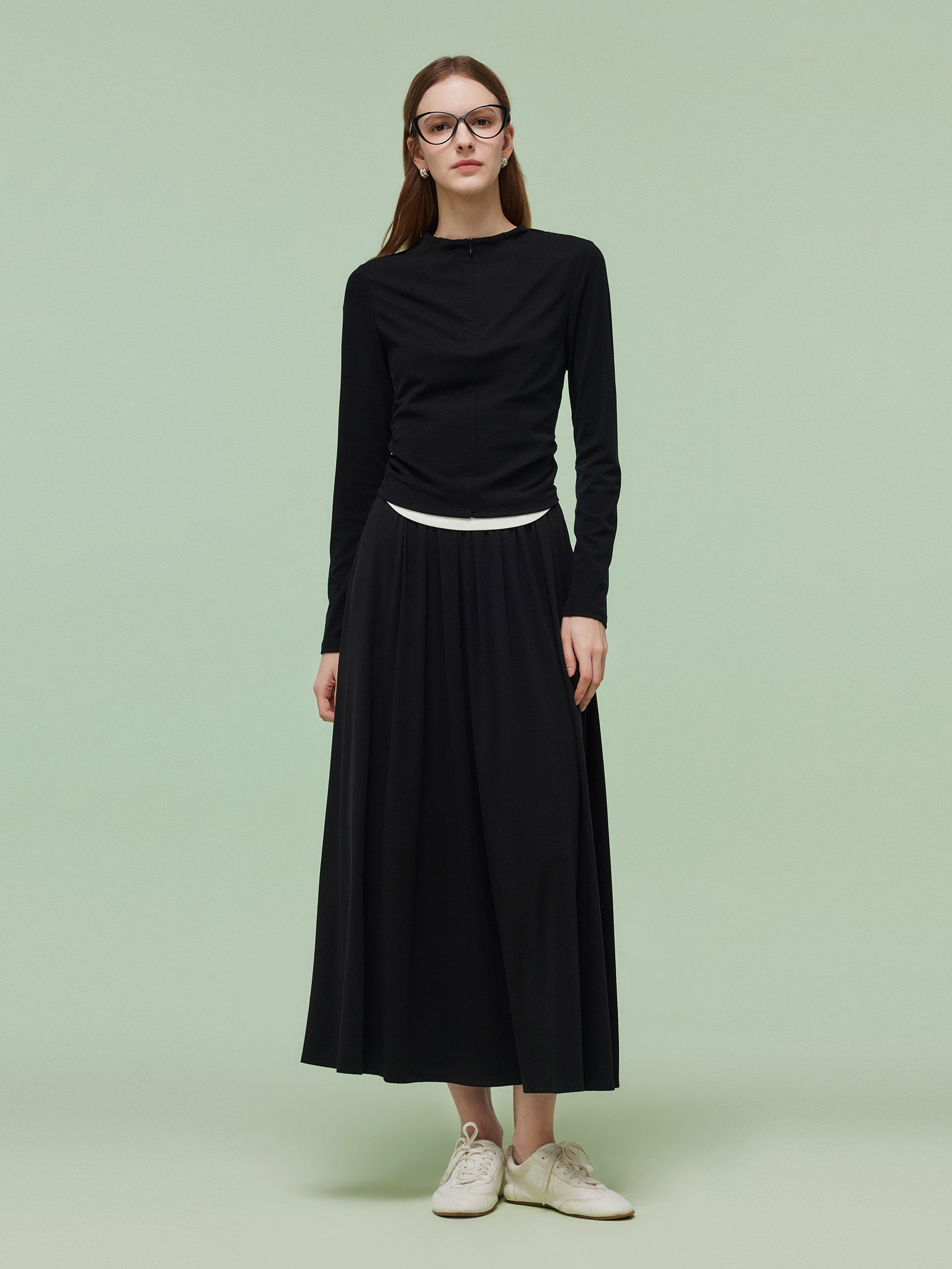 Tencel Blend Half-Zip Women Knit Top And Skirt Two-Piece Set GOELIA