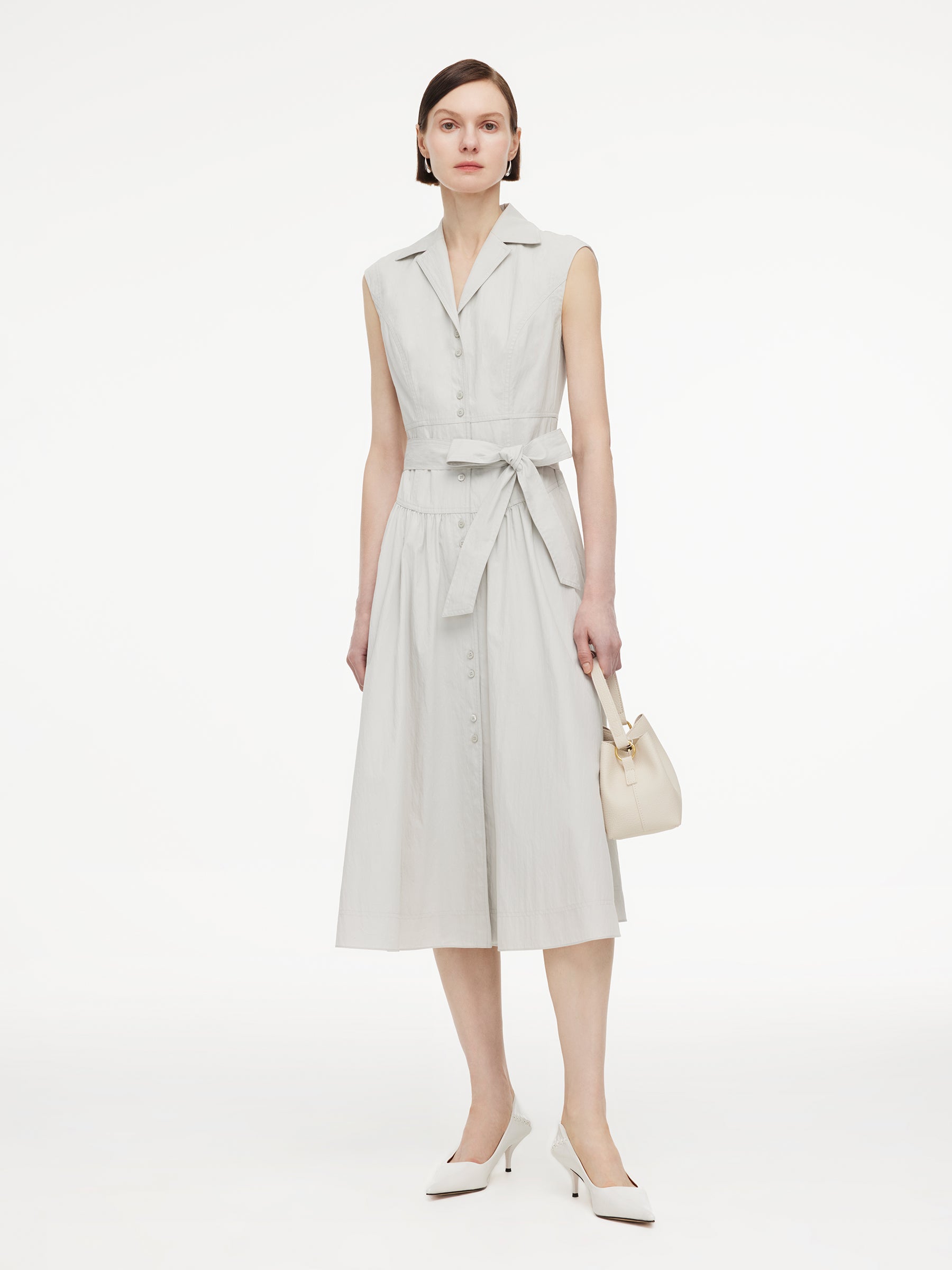 Notched Lapel Women Sleeveless Belted Maxi Dress GOELIA
