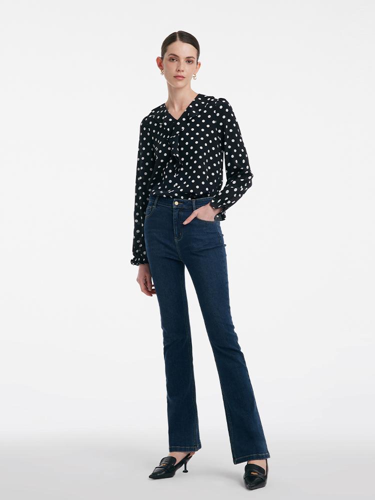 Mulberry Silk Polka Dots Ruffle Women Blouse GOELIA