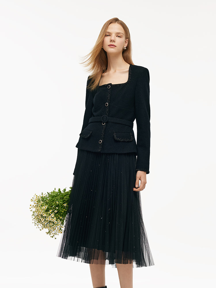 Woolen Coat+Hip Hugging Skirt Set
