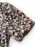 Cotton Puff Sleeve Drawstring Waist Floral Print Women Midi Dress GOELIA