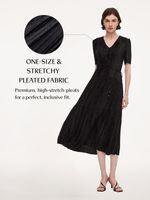 Satin Jacquard Women Pleated Maxi Dress With Self-Tie Belt GOELIA