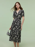 Floral Print Twist Front Women Midi Dress GOELIA