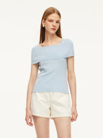 Lyocell Blend Off Shoulder Women Knit Top With Detachable Magnetic Flower GOELIA